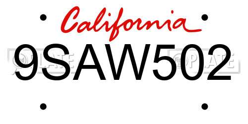 9SAW502 California License Plate