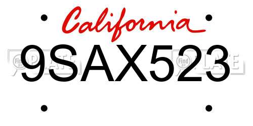 9SAX523 California License Plate