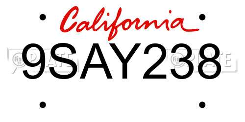 9SAY238 California License Plate
