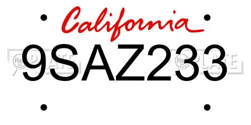 9SAZ233 California License Plate