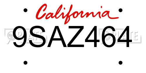 9SAZ464 California License Plate
