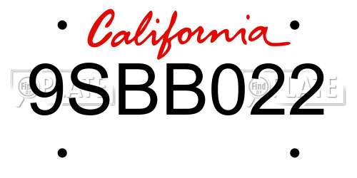 9SBB022 California License Plate