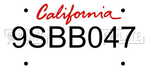 9SBB047 California License Plate