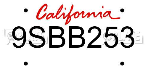 9SBB253 California License Plate