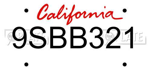 9SBB321 California License Plate