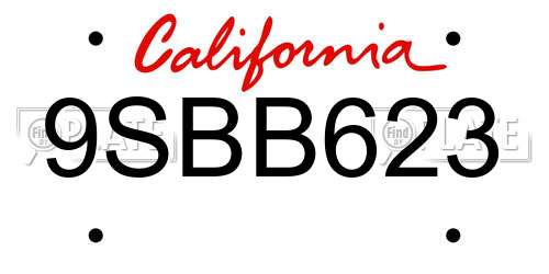 9SBB623 California License Plate
