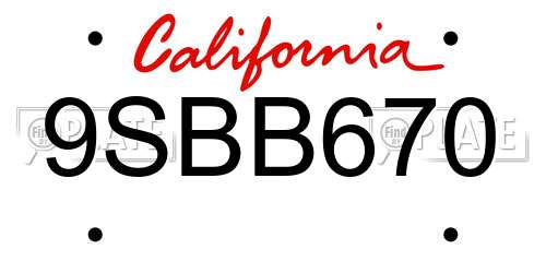 9SBB670 California License Plate