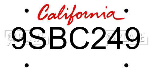 9SBC249 California License Plate