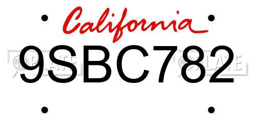 9SBC782 California License Plate