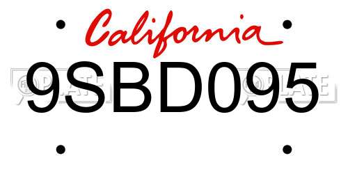 9SBD095 California License Plate