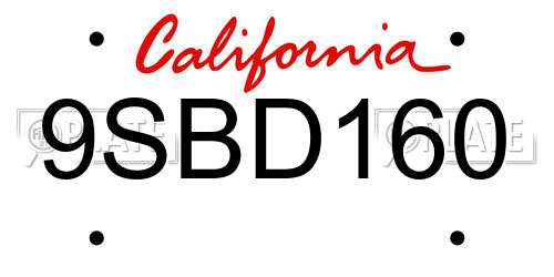 9SBD160 California License Plate