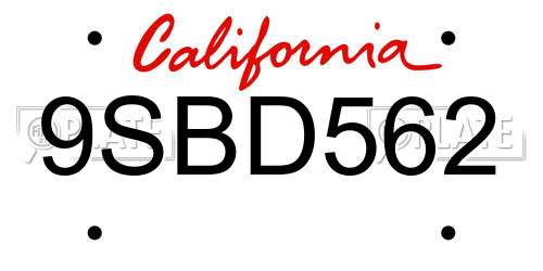 9SBD562 California License Plate