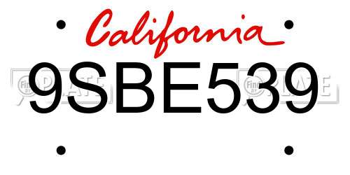 9SBE539 California License Plate