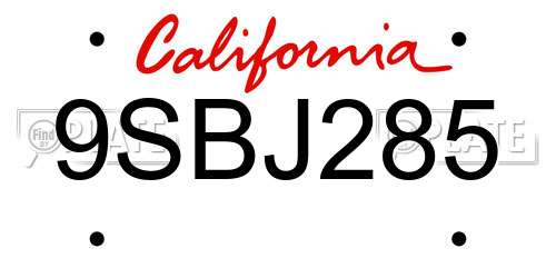 9SBJ285 California License Plate