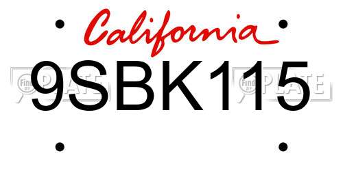 9SBK115 California License Plate