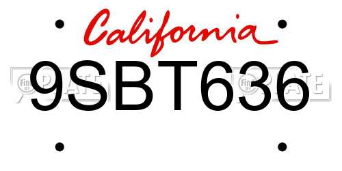 9SBT636 California License Plate