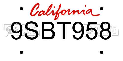 9SBT958 California License Plate