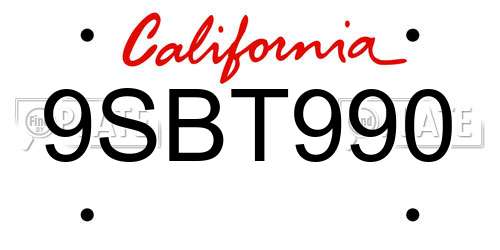 9SBT990 California License Plate