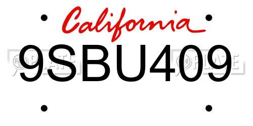 9SBU409 California License Plate