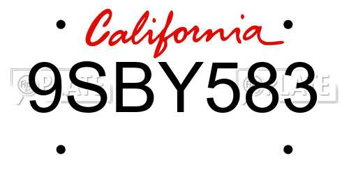 9SBY583 California License Plate