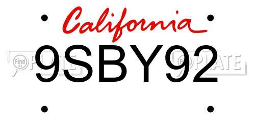 9SBY92 California License Plate