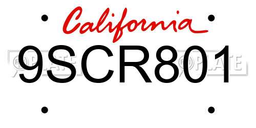 9SCR801 California License Plate