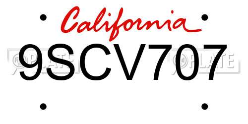 9SCV707 California License Plate