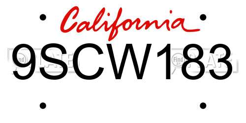 9SCW183 California License Plate
