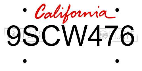 9SCW476 California License Plate