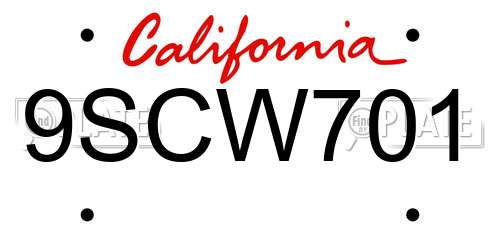 9SCW701 California License Plate