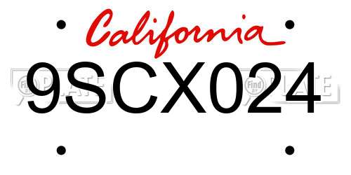 9SCX024 California License Plate