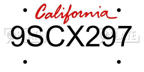9SCX297 California License Plate