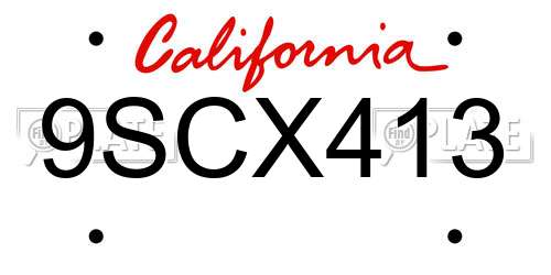 9SCX413 California License Plate