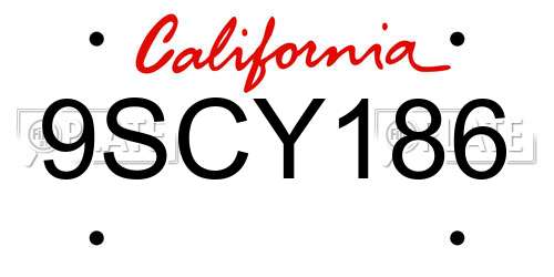 9SCY186 California License Plate