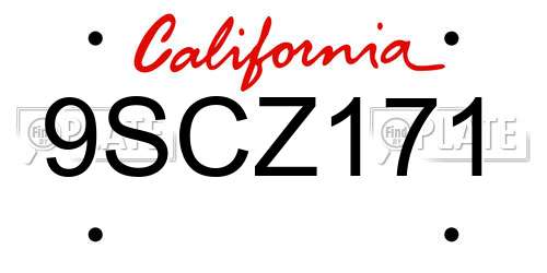 9SCZ171 California License Plate