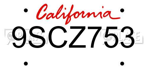 9SCZ753 California License Plate