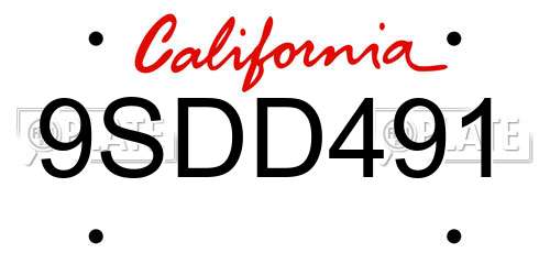 9SDD491 California License Plate