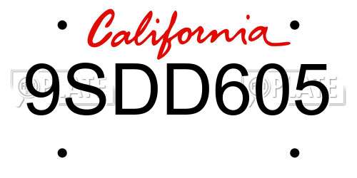 9SDD605 California License Plate