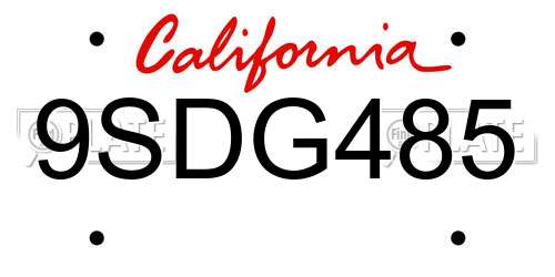 9SDG485 California License Plate