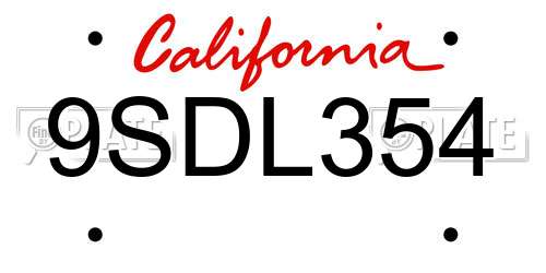 9SDL354 California License Plate