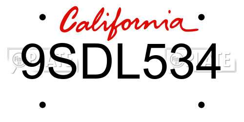 9SDL534 California License Plate