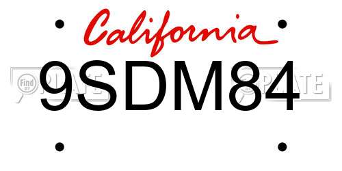 9SDM84 California License Plate