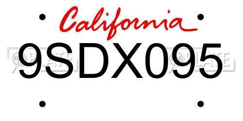 9SDX095 California License Plate