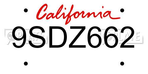 9SDZ662 California License Plate