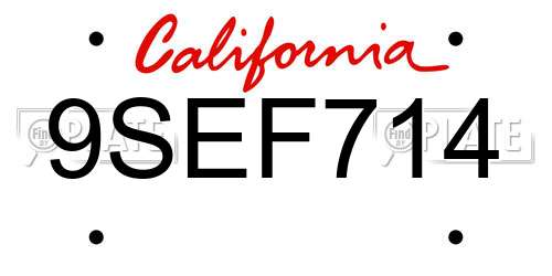 9SEF714 California License Plate
