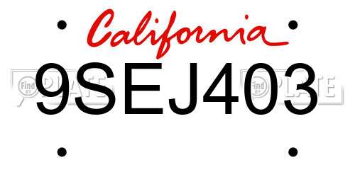 9SEJ403 California License Plate