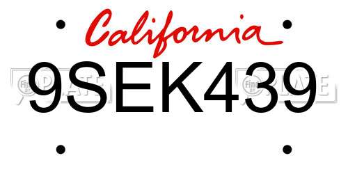 9SEK439 California License Plate