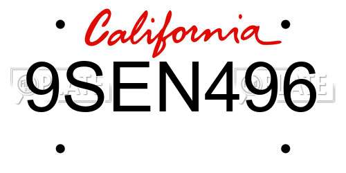 9SEN496 California License Plate