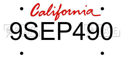 9SEP490 California License Plate