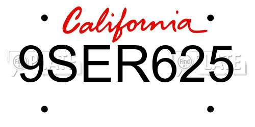 9SER625 California License Plate